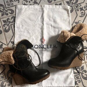 Moncler Black and Tan Ankle Boots